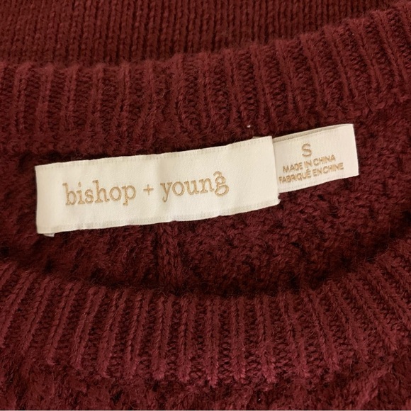 Anthropologie Bishop + Young Burgundy Chevron Ribbed Knit Sweater Long Sleeve S - Picture 3 of 4